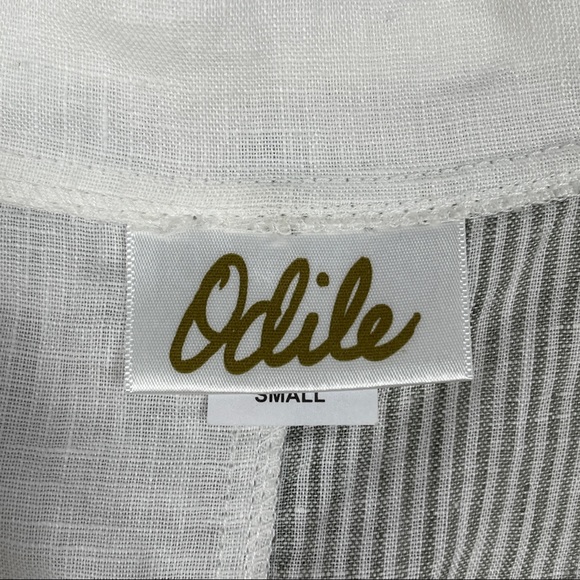 ODILE 100% linen button down white blue contrast shirt top, size S - Picture 3 of 13